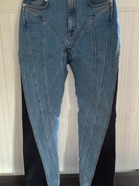 Mugler High-Rise Two-Tone Blue and Black Jeans